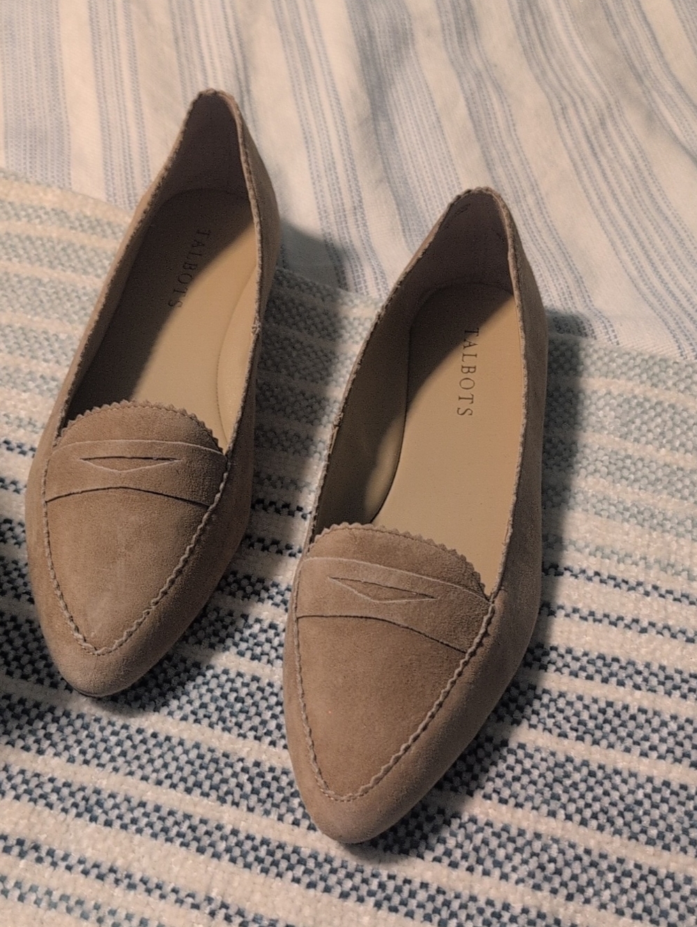 Talbots Women's Taupe Suede Pointed-Toe Loafers - Brand New, Size 7